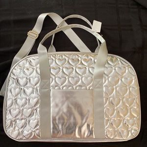 Brand New!!!  Olivia Miller Silver Quilted Heart Duffle Bag!